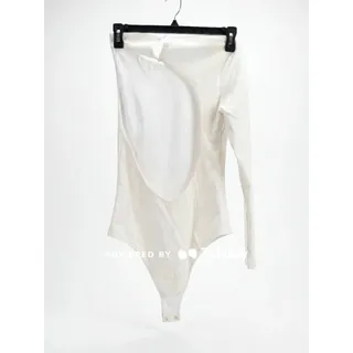 Photo of Zara Ivory One-Sleeve Open Back Bodysuit Medium