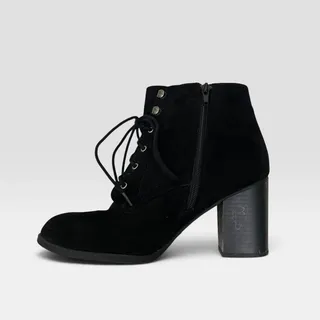 Photo of Soda Black Faux Suede Block Heel Lace Up Ankle Boots