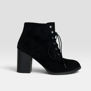 Photo of Soda Black Faux Suede Block Heel Lace Up Ankle Boots
