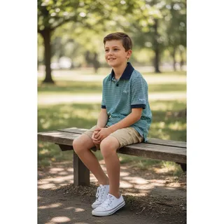 Photo of AFTCO American Fishing Tackle Co Striped Performance Polo Shirt Youth Small Blue White