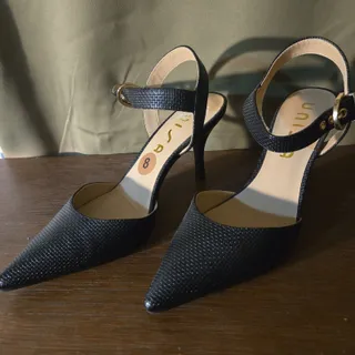 Photo of Unisa Women's Black Ankle Strap Stiletto Heels Size 8 Unyeona Pointed Toe
