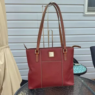 Photo of Dooney & Bourke Red Pebble Grain Leather Lexington Shoppers Tote Bag with COA