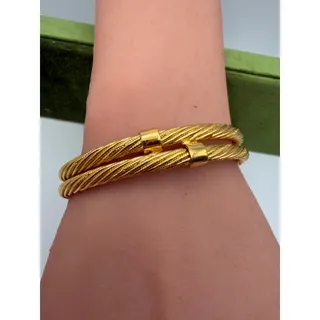 Photo of vintage Trifari gold-tone double strand twisted rope hinged bangle bracelet