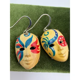Photo of Vintage Venetian Carnival Sterling Silver Ceramic Mask earrings made in Italy
