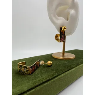 Photo of Rare black cloisonné earring jackets with sterling studs