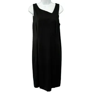 Photo of Eileen Fisher Black Ponte Asymmetrical Neck Sheath Sleeveless Pencil Dress Sz 10