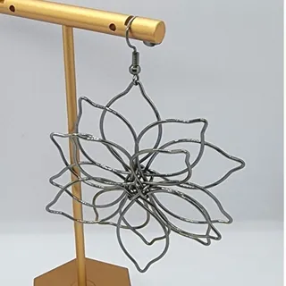Photo of Large Statement Earrings Hollow Flower Petal Design Silver Black Color