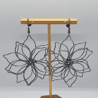 Photo of Large Statement Earrings Hollow Flower Petal Design Silver Black Color