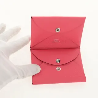 Photo of Hermes Leather Calvi Duo Coin Purse Pink