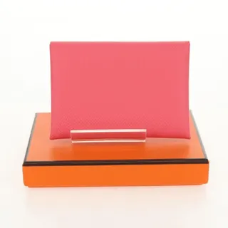 Photo of Hermes Leather Calvi Duo Coin Purse Pink