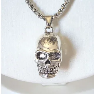 Photo of Skull Pendant Necklace Silver Tone Metal Goth Punk Death