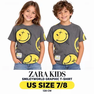 Photo of Zara Kids SmileyWorld Smiley Graphic Tee T-Shirt Gray/Yellow Size 7-8Y