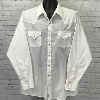 Photo of Plains Western Wear Pearl Snap Button Front Shirt XLT X-Large Tall Man White
