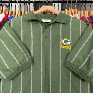 Photo of Vintage 90s Green Bay Packers Striped Polo Shirt On Lee Tag