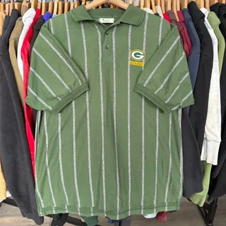Photo of Vintage 90s Green Bay Packers Striped Polo Shirt On Lee Tag