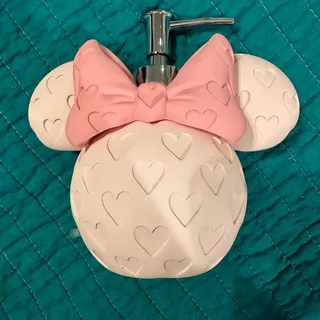 Photo of NWT Disney HOME Pink Embossed Hearts Minnie Mouse Bow Lotion Soap Dispenser