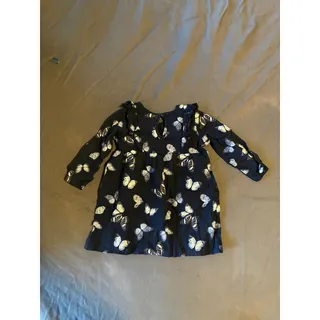 Photo of H&M Dress Baby Girls 4-6M Navy Butterfly Long Sleeve Ruffle Keyhole Smocked