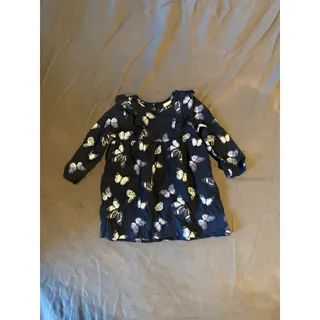 Photo of H&M Dress Baby Girls 4-6M Navy Butterfly Long Sleeve Ruffle Keyhole Smocked