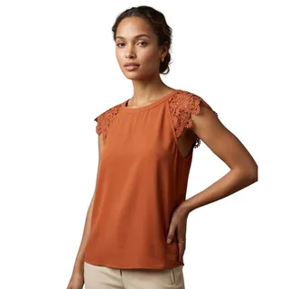 Photo of Monteau Los Angeles embroidered sleeve Top in a warm terracotta orange hue