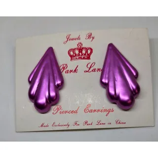 Photo of VTG Park Lane " Lipstick" Metallic Purple Wing Flame Pierced Earrings NOS NEW