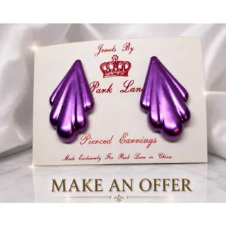 Photo of VTG Park Lane " Lipstick" Metallic Purple Wing Flame Pierced Earrings NOS NEW