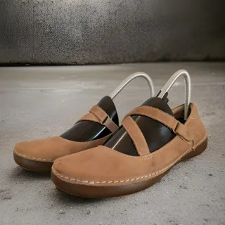 Photo of Vionic Judith Women's Size 8.5 US Beige Nude Suede Mary Jane Cross Strap Flats