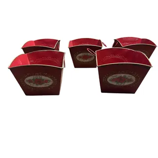 Photo of Red Metal Pot Tin Noel Joy Peace Christmas Holiday Flower Plant Planted Vase 
