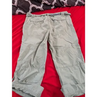 Photo of Vintage Y2K Route 66 Olive Green Cargo Capri Pants Floral Belt Size 9/10
