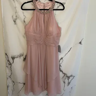 Photo of Eliza J Embellished Neck Layered Chiffon Fit Flare Dress Size 12 NWT
