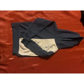 Photo of Calvin Klein Jeans Hoodie Toddler 4T Navy Gray Pullover Logo Sweatshirt Fleece