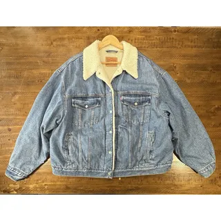Photo of Levi’s Sherpa Trucker Jacket 3X Denim Button Front Fleece Lined Blue