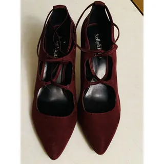 Photo of Kelly & Katie Women's 9 Burgundy Suede Thin Crossover Strap Heels