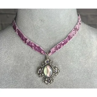 Photo of Handmade Faux Moonstone Victorian Choker Necklace with Crushed Velvet Band