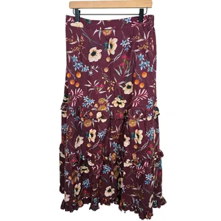 Photo of Olivia James The Label Lila Skirt Women's L Anemone Raspberry Floral Tiered Midi