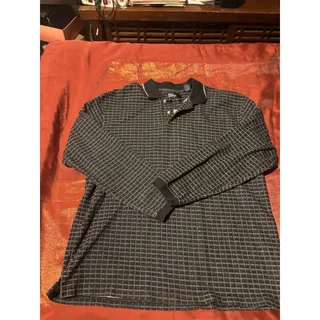 Photo of Marc Edwards Polo Shirt Mens XL Black Grid Button Long Sleeve Stain Resistant