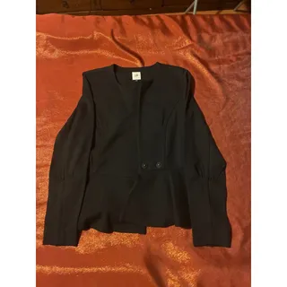 Photo of cabi Jacket Womens 6 Black Peplum Button Front Long Sleeve Structured Cropped