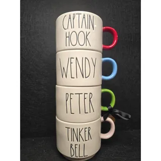 Photo of Peter Pan 4 Stackable Mugs Cups Disney Rae Dunn Tinker Bell Hook NWT