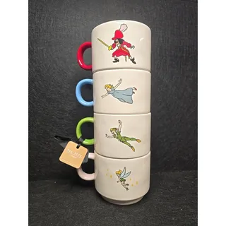 Photo of Peter Pan 4 Stackable Mugs Cups Disney Rae Dunn Tinker Bell Hook NWT