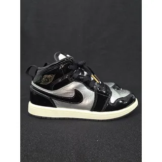 Photo of Nike Air Jordan 1 Mid Special Edition Black Metallic Silver Kids Size 3Y