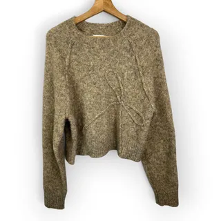 Photo of American Eagle Bow Brown Fuzzy Cable Knit Cropped Sweater Cottagecore Academia M