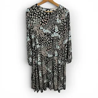 Photo of LOFT Floral Tiered Dress Womens Small Long Sleeve Black Boho Cottagecore Whimsy