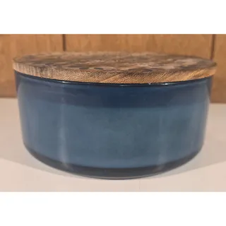 Photo of Sand + Fog Moonlight 36 oz 7 Wick Candle Blue Glass Wood Lid 7.5" Large