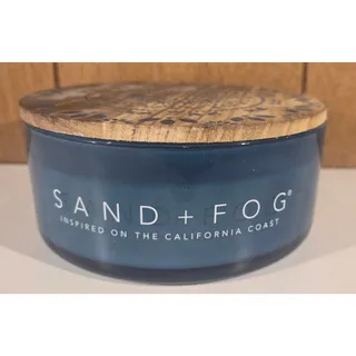 Photo of Sand + Fog Moonlight 36 oz 7 Wick Candle Blue Glass Wood Lid 7.5" Large