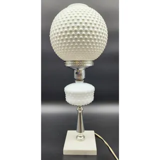 Photo of Vintage Hobnail Milk Glass Parlor Lamp Marble Base 20" Working LED Bulb