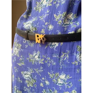 Photo of Vintage 90s DKNY Leather Logo Belt | Minimal Black Designer Belt | Size M