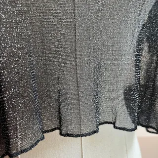 Photo of Y2K Sheer Black Shimmer Mesh Top | Metallic Short Sleeve Tee | M/L