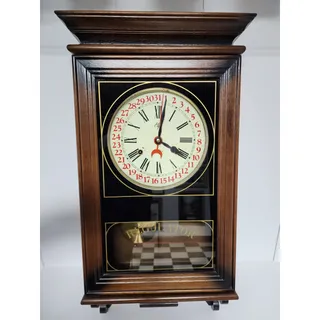 Photo of Vintage Elgin Regulator 31 Day Clock Wood Case Brass Pendulum Chimes w/ Key 