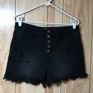 Photo of No Boundaries Black Denim Shorts Juniors 17 High Rise Button Fly Distressed Y2K
