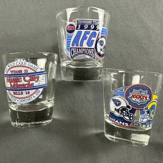Photo of Vintage NOS Tennessee Titans NFL Shot Glass Set of 3 Superbowl AFC Champs MCM