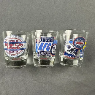 Photo of Vintage NOS Tennessee Titans NFL Shot Glass Set of 3 Superbowl AFC Champs MCM